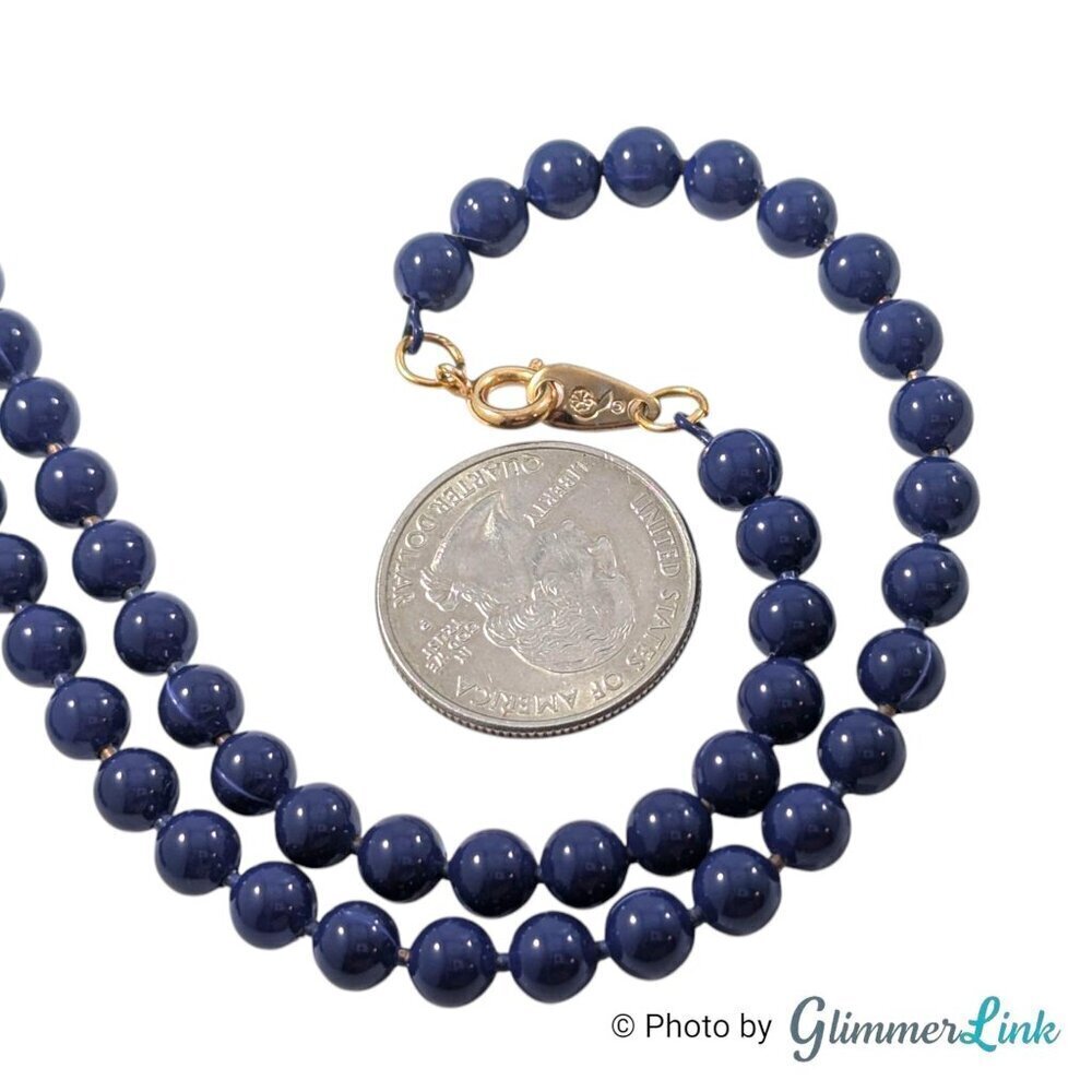 Vintage Oops A Daisy Deep Blue Enamel Gold Tone Beaded Necklace - Picture 8 of 11